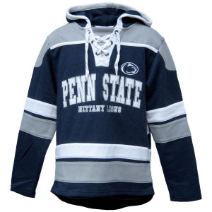 navy hooded hockey sweatshirt with laces and Penn State Nittany Lions